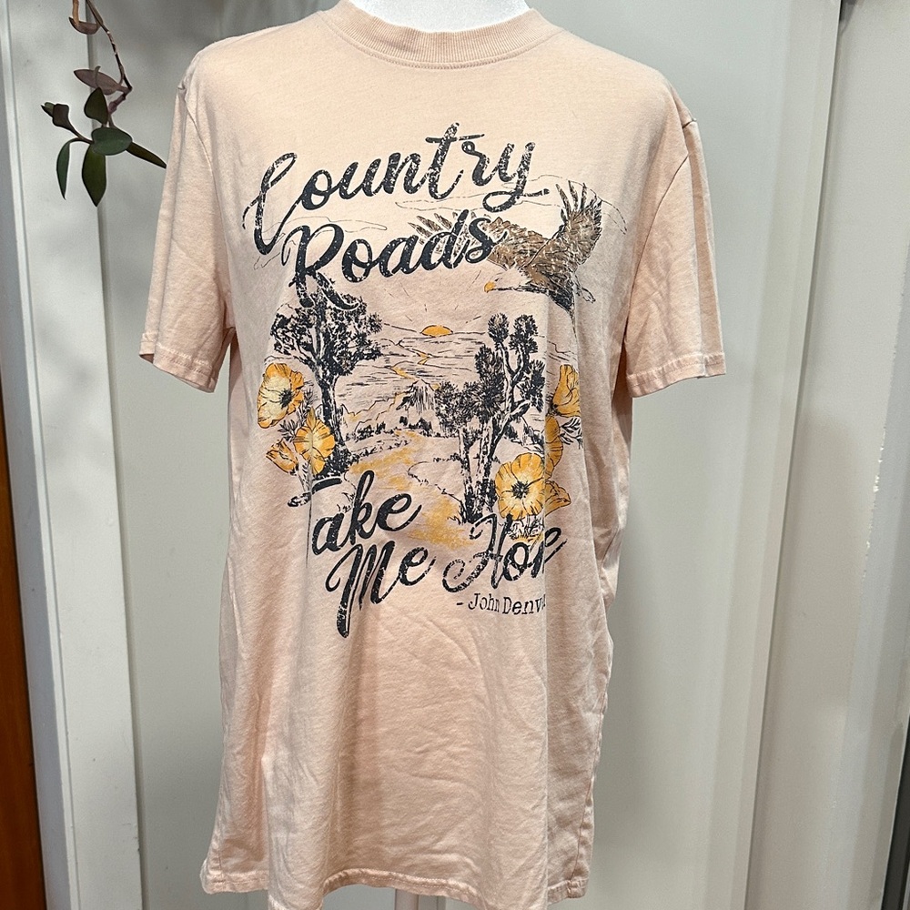 Country Roads John Denver Graphic T-Shirt Unisex XS Peach Color Short Sleeve
